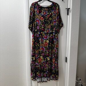 Terra & Sky Black Maxi Dress with Multicolor Floral Print